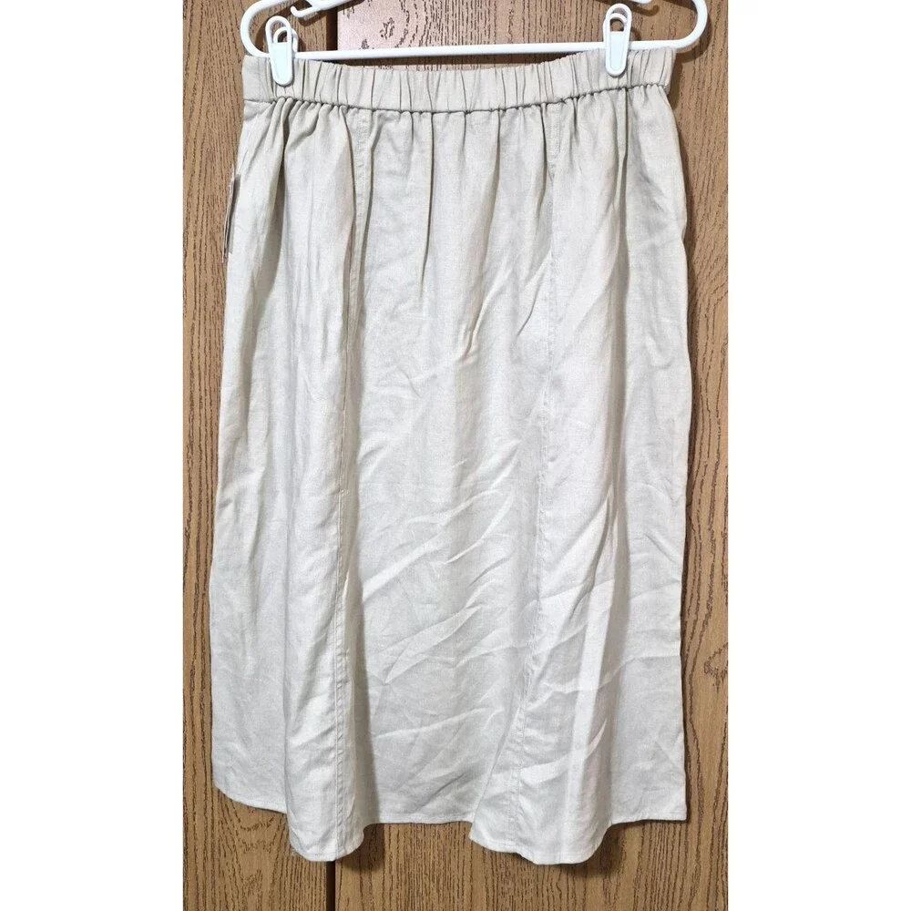 Ophelia Roe Women's Beige Mid Length Linen Skirt Elastic Waist XL NWT
